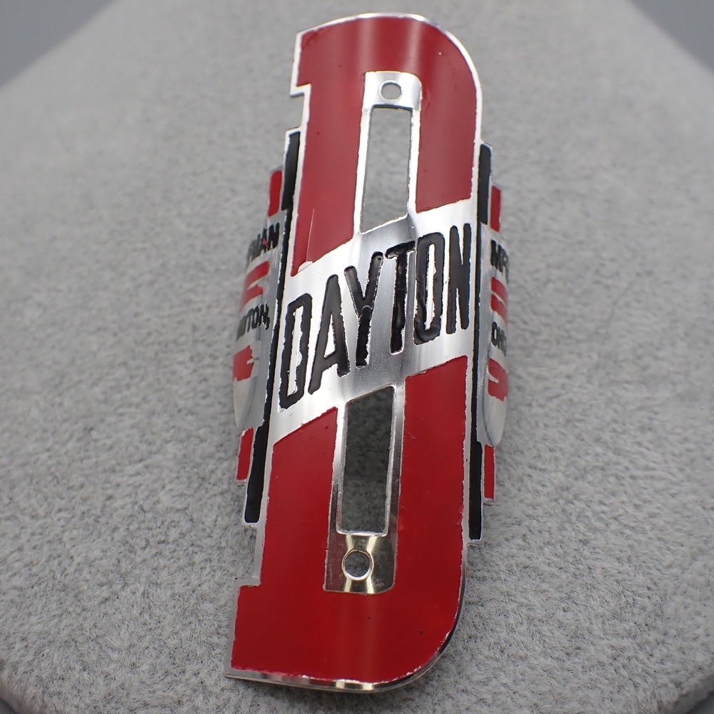 READ Vintage Huffman Dayton Bicycle Head Badge Red Silver Metal Emblem Ohio USA